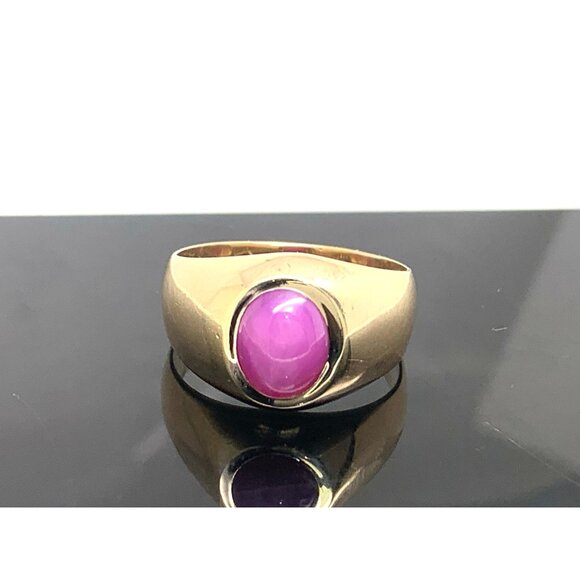 Pink Star Sapphire Cocktail Women's Ring 14k Yellow Gold Estate Jewelry Size 7.5